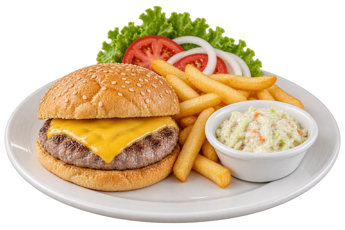 Cheeseburger served at Pancake Palace